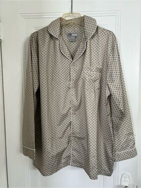Pajama Shirt XL Long Sleeves Collar Piping Pocket Beige Men’s Unisex Retro